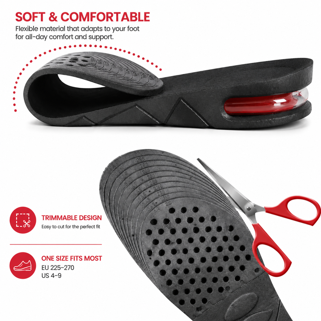 Premium Height Increase Insoles Adjustable Air Cushion Elevator Shoe Inserts 3–9cm Lift Shock Absorbent EVA Comfort Insoles Men Women EU 225–270