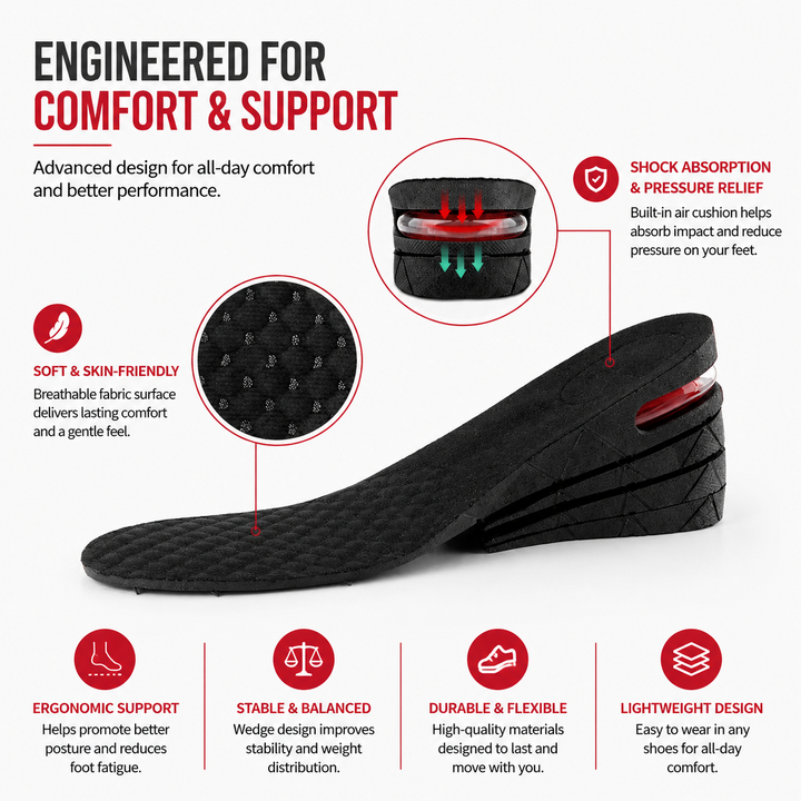 Premium Height Increase Insoles Adjustable Air Cushion Elevator Shoe Inserts 3–9cm Lift Shock Absorbent EVA Comfort Insoles Men Women EU 225–270