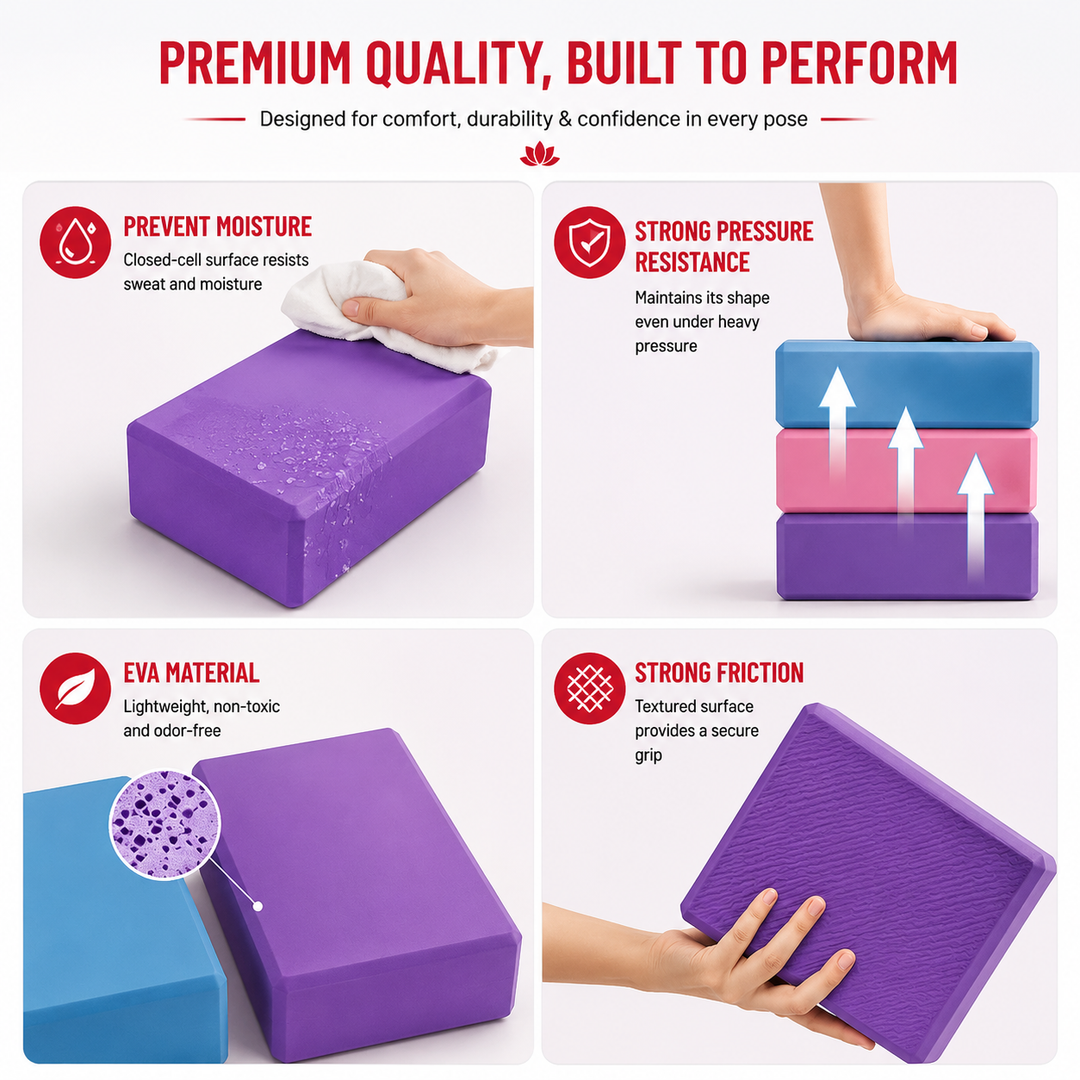 Premium High Density Yoga Block Non Slip EVA Foam Eco Friendly Support Block Stretching Pilates Fitness Stability Posture Training 23x15x7.6cm