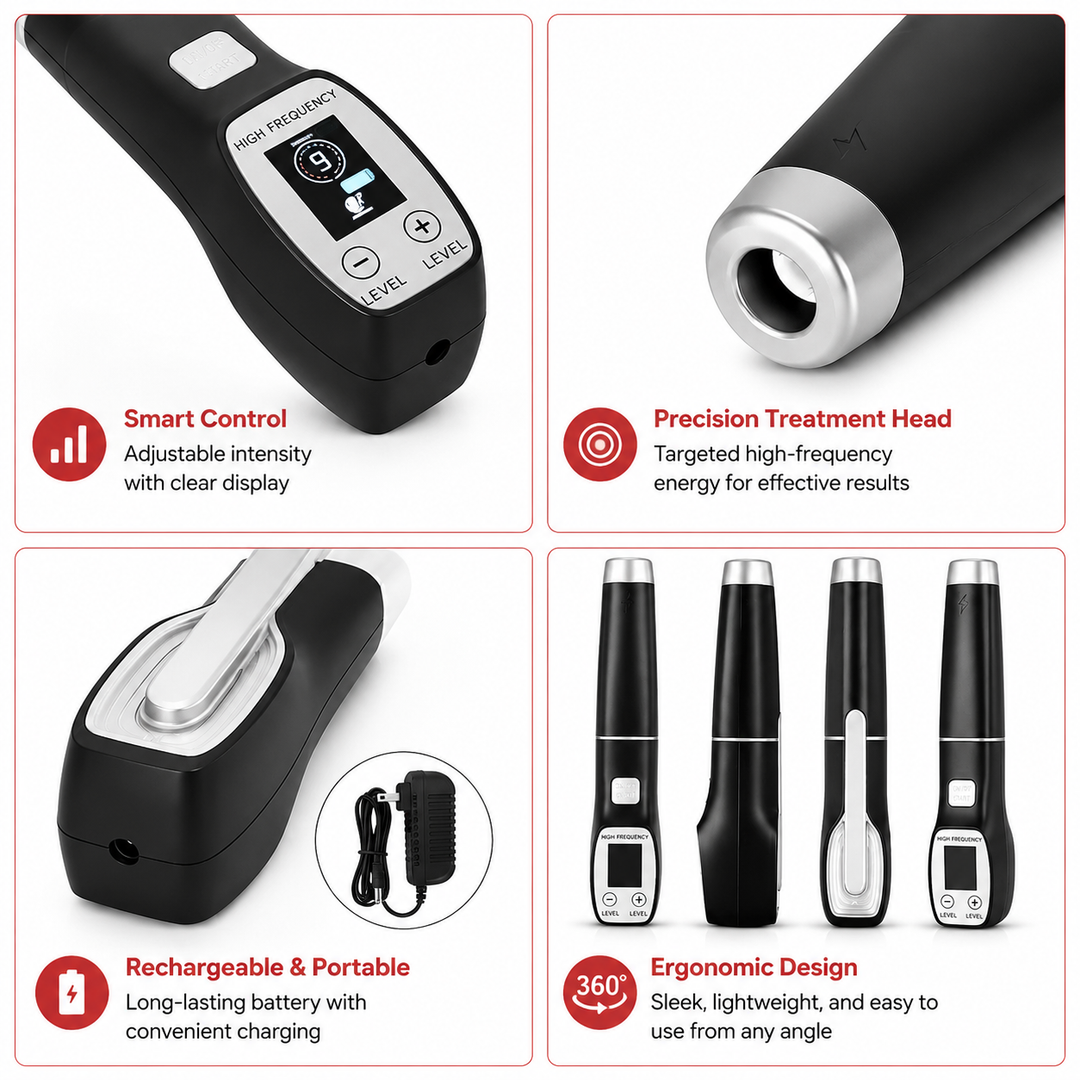 Premium High Frequency Facial Device Electro Therapy Wand Digital Display Glass Electrodes Portable Skin Care Device Face Neck Scalp Home Use