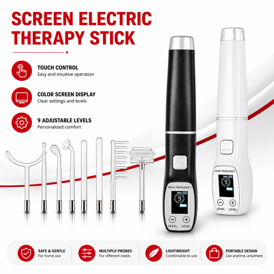 Premium High Frequency Facial Device Electro Therapy Wand Digital Display Glass Electrodes Portable Skin Care Device Face Neck Scalp Home Use