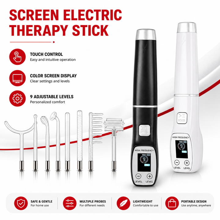 Premium High Frequency Facial Device Electro Therapy Wand Digital Display Glass Electrodes Portable Skin Care Device Face Neck Scalp Home Use