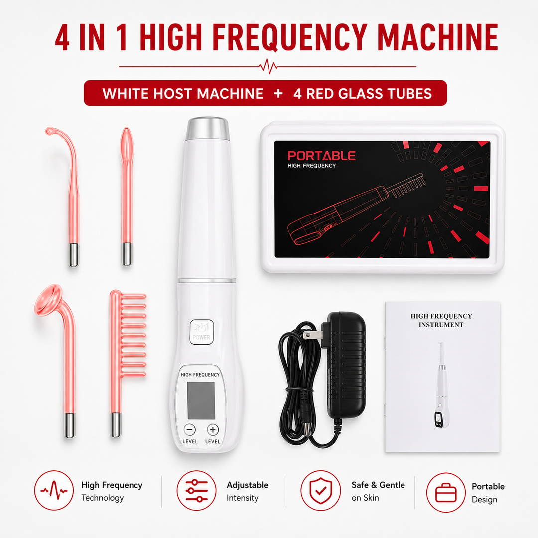 Premium High Frequency Facial Device Electro Therapy Wand Digital Display Glass Electrodes Portable Skin Care Device Face Neck Scalp Home Use