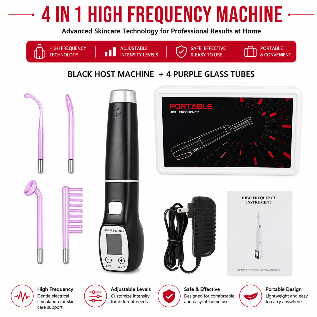 Premium High Frequency Facial Device Electro Therapy Wand Digital Display Glass Electrodes Portable Skin Care Device Face Neck Scalp Home Use