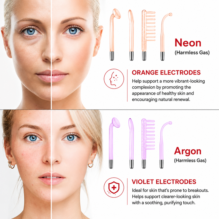 Premium High Frequency Facial Device Electro Therapy Wand Digital Display Glass Electrodes Portable Skin Care Device Face Neck Scalp Home Use