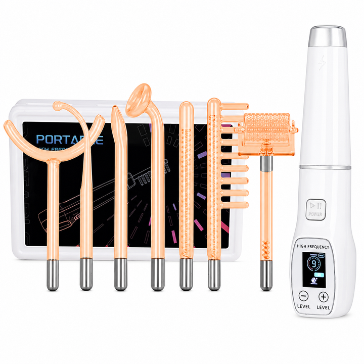 Premium High Frequency Facial Device Electro Therapy Wand Digital Display Glass Electrodes Portable Skin Care Device Face Neck Scalp Home Use
