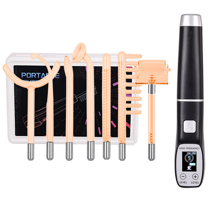 Premium High Frequency Facial Device Electro Therapy Wand Digital Display Glass Electrodes Portable Skin Care Device Face Neck Scalp Home Use