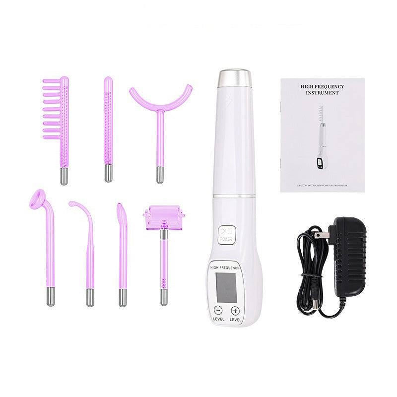 Premium High Frequency Facial Device Electro Therapy Wand Digital Display Glass Electrodes Portable Skin Care Device Face Neck Scalp Home Use