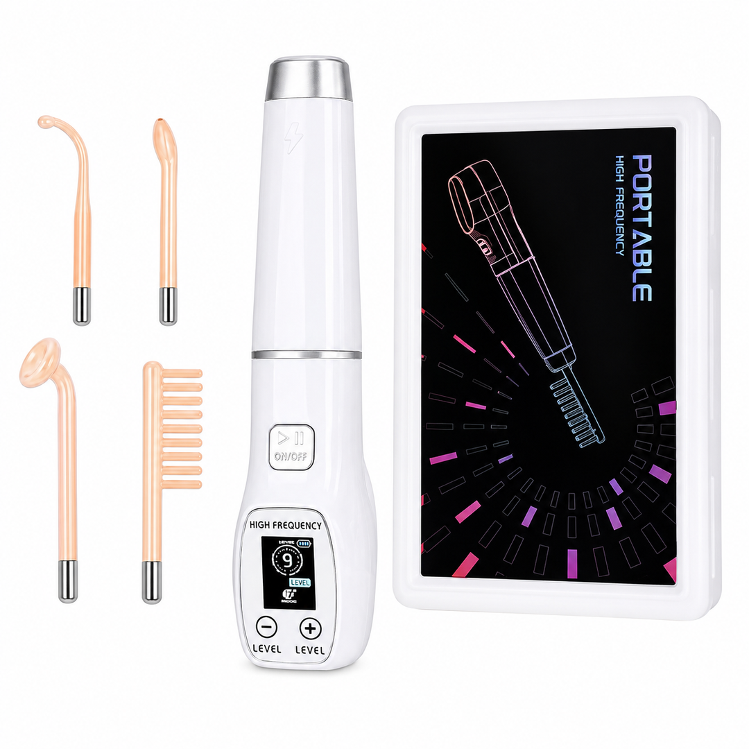 Premium High Frequency Facial Device Electro Therapy Wand Digital Display Glass Electrodes Portable Skin Care Device Face Neck Scalp Home Use
