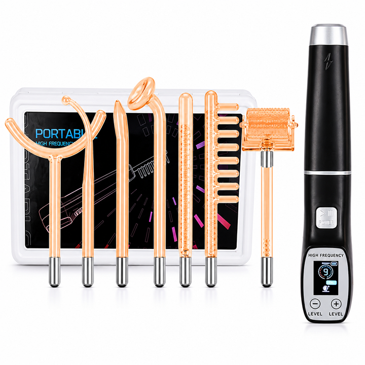 Premium High Frequency Facial Device Electro Therapy Wand Digital Display Glass Electrodes Portable Skin Care Device Face Neck Scalp Home Use