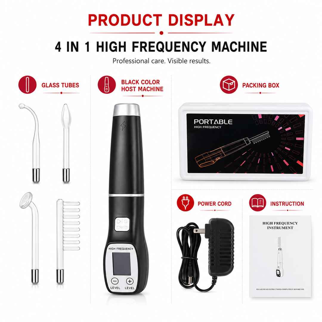 Premium High Frequency Facial Machine Electro Therapy Wand Screen Display Glass Electrodes Skin Tightening Acne Removal Portable Beauty Device