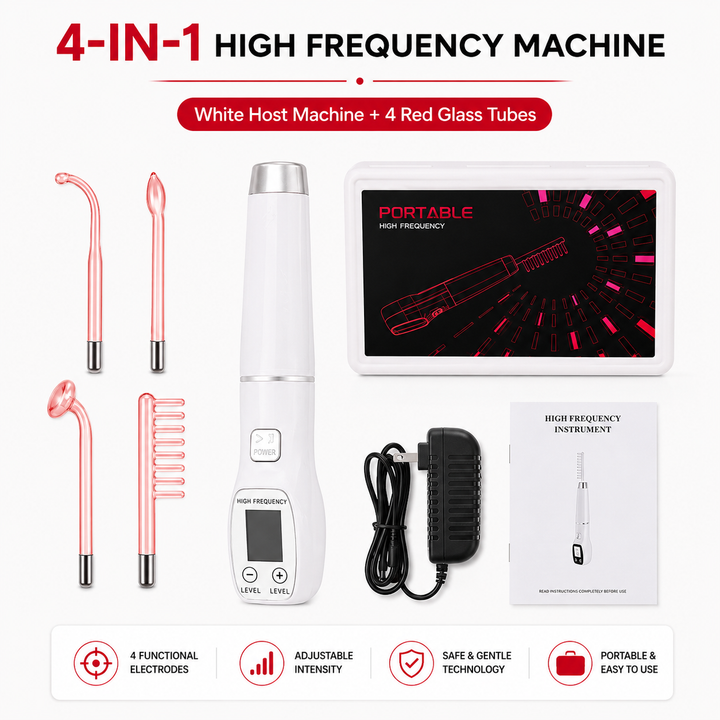 Premium High Frequency Facial Machine Electro Therapy Wand Screen Display Glass Electrodes Skin Tightening Acne Removal Portable Beauty Device