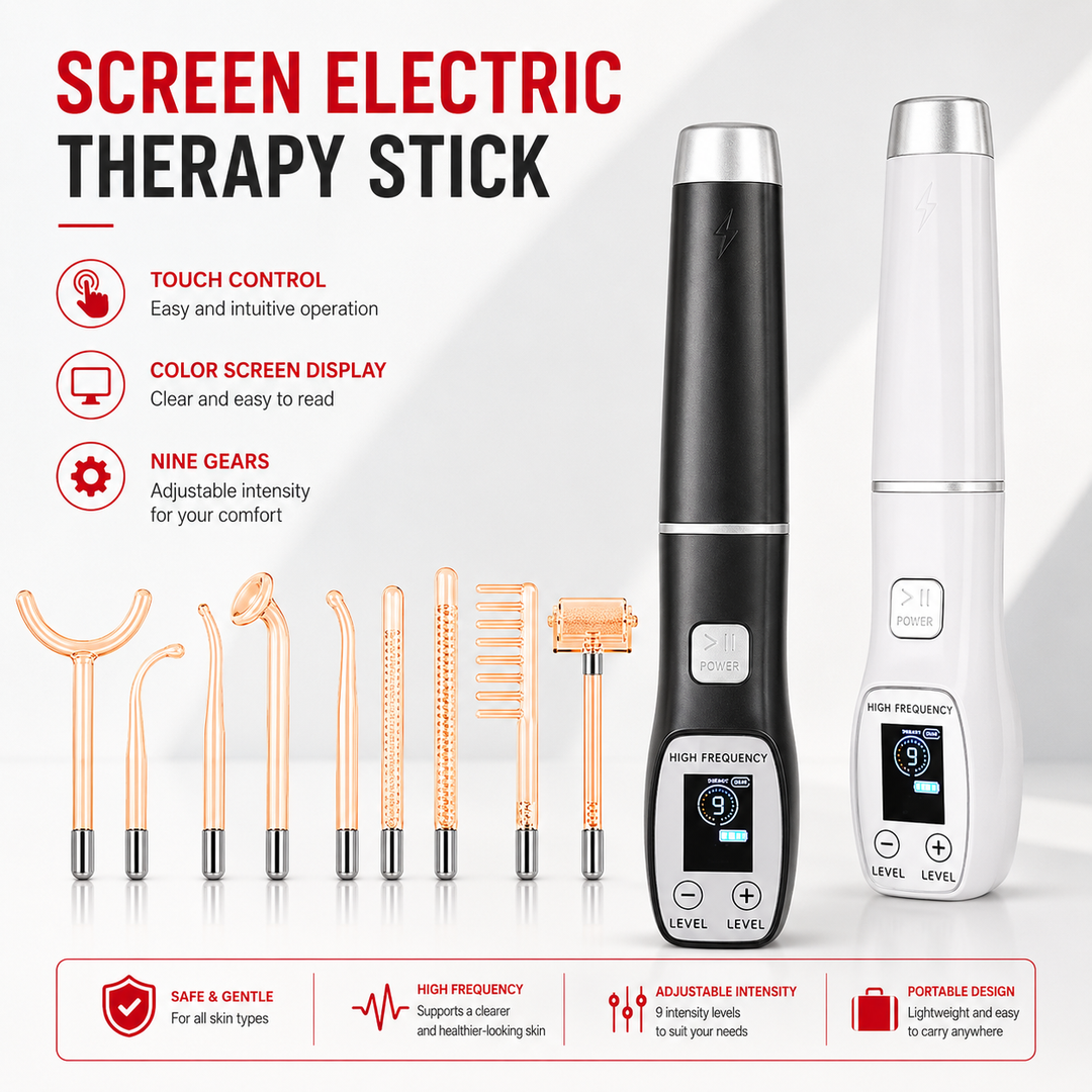 Premium High Frequency Facial Machine Electro Therapy Wand Screen Display Glass Electrodes Skin Tightening Acne Removal Portable Beauty Device