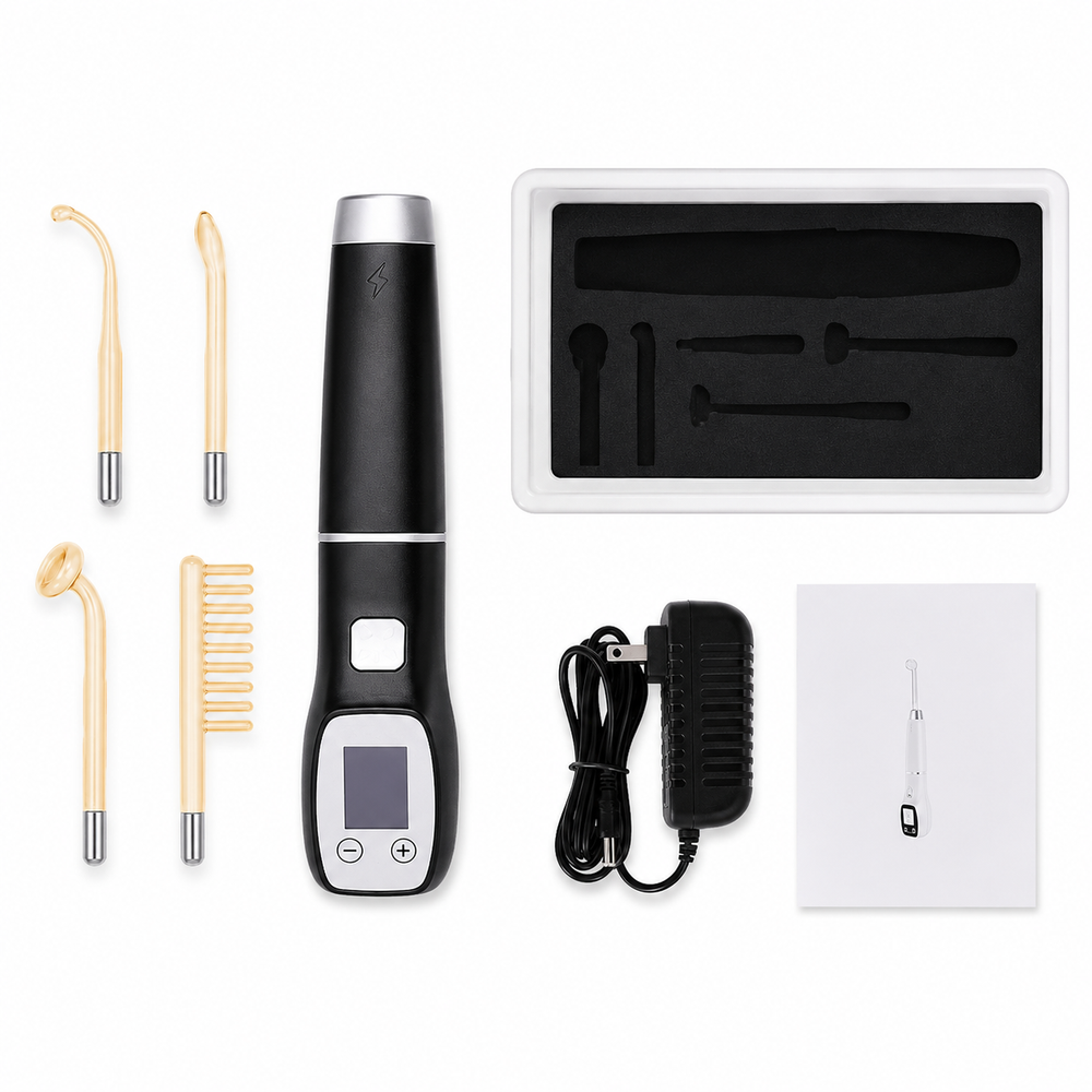 Premium High Frequency Facial Machine Electro Therapy Wand Screen Display Glass Electrodes Skin Tightening Acne Removal Portable Beauty Device