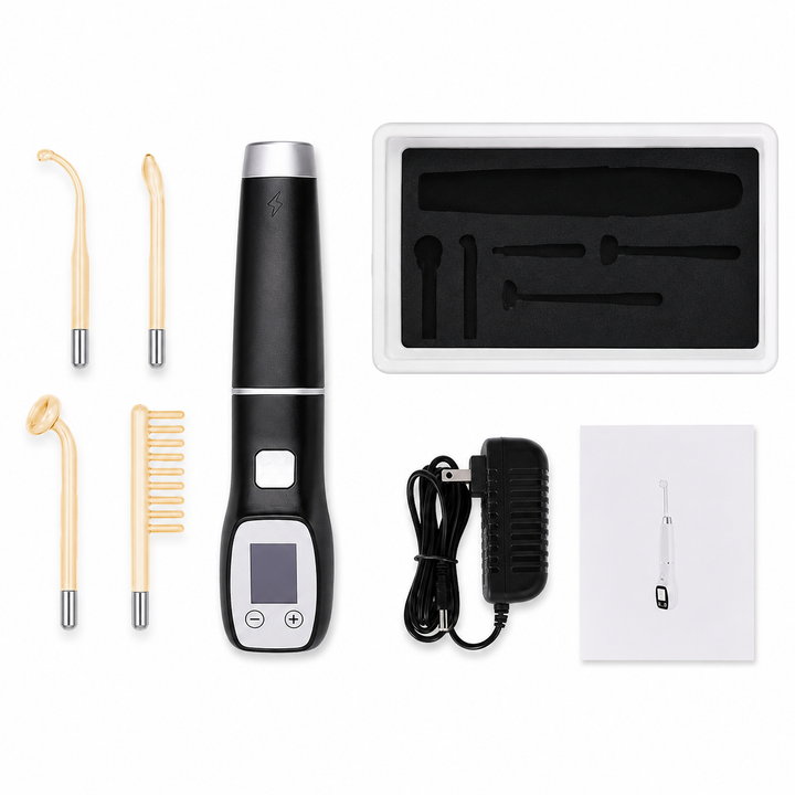 Premium High Frequency Facial Machine Electro Therapy Wand Screen Display Glass Electrodes Skin Tightening Acne Removal Portable Beauty Device