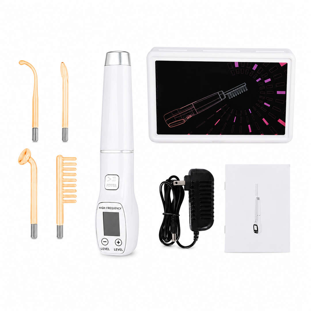 Premium High Frequency Facial Machine Electro Therapy Wand Screen Display Glass Electrodes Skin Tightening Acne Removal Portable Beauty Device