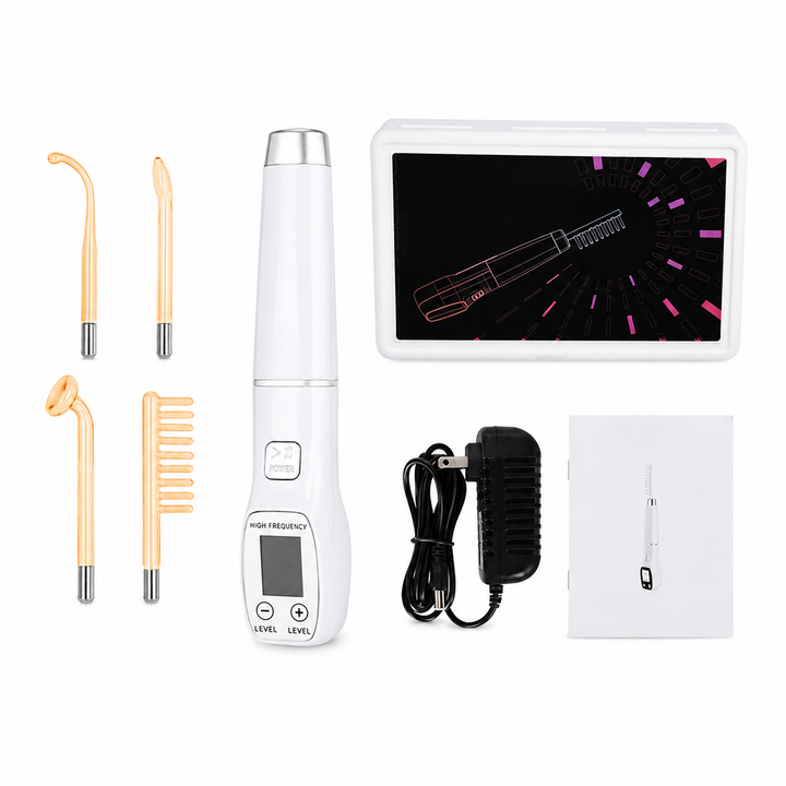 Premium High Frequency Facial Machine Electro Therapy Wand Screen Display Glass Electrodes Skin Tightening Acne Removal Portable Beauty Device