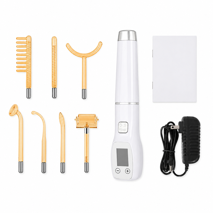 Premium High Frequency Facial Machine Electro Therapy Wand Screen Display Glass Electrodes Skin Tightening Acne Removal Portable Beauty Device