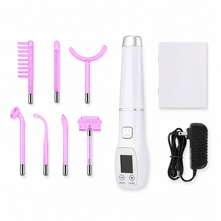 Premium High Frequency Facial Machine Electro Therapy Wand Screen Display Glass Electrodes Skin Tightening Acne Removal Portable Beauty Device