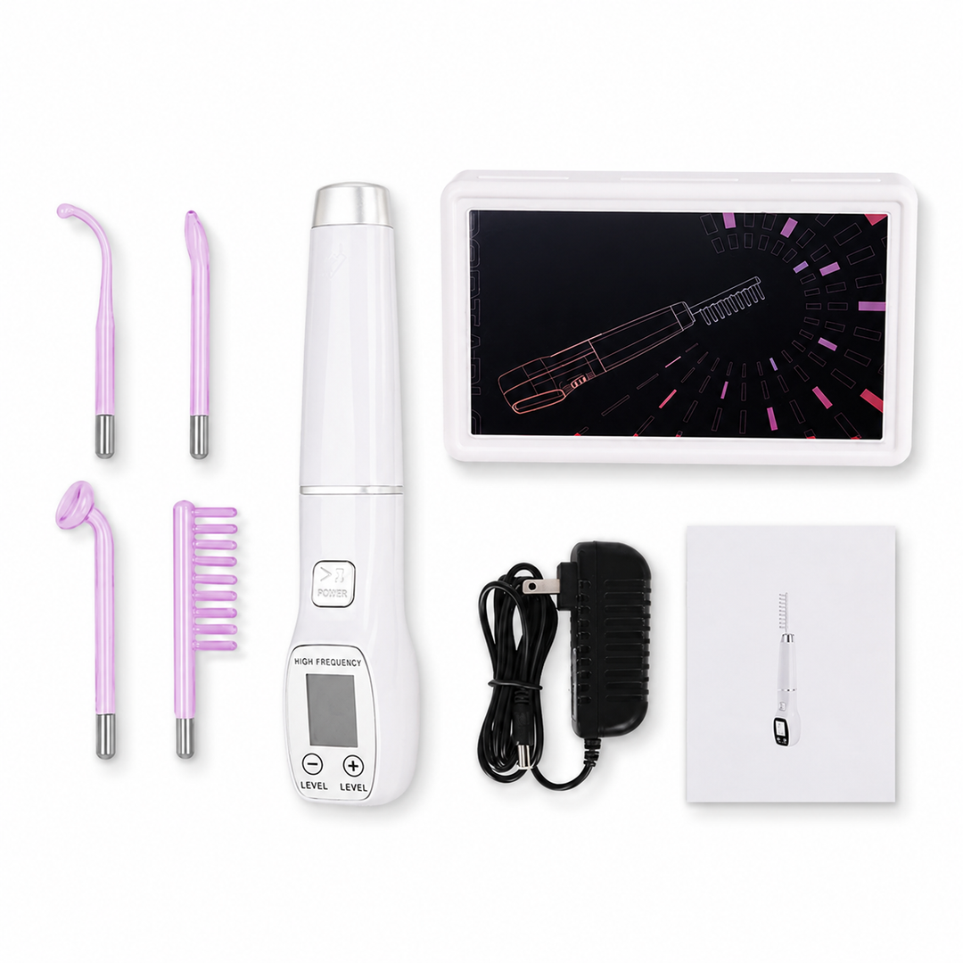 Premium High Frequency Facial Machine Electro Therapy Wand Screen Display Glass Electrodes Skin Tightening Acne Removal Portable Beauty Device