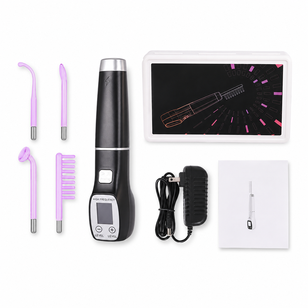 Premium High Frequency Facial Machine Electro Therapy Wand Screen Display Glass Electrodes Skin Tightening Acne Removal Portable Beauty Device