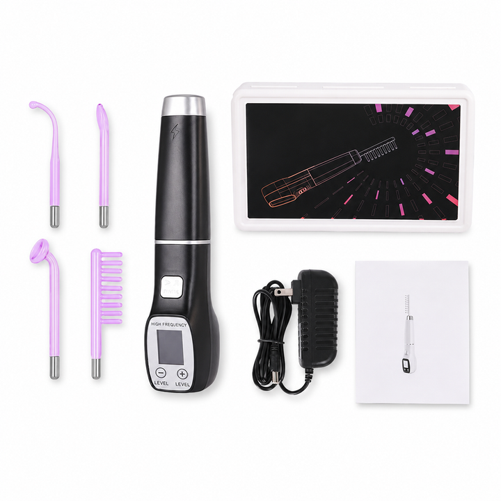 Premium High Frequency Facial Machine Electro Therapy Wand Screen Display Glass Electrodes Skin Tightening Acne Removal Portable Beauty Device