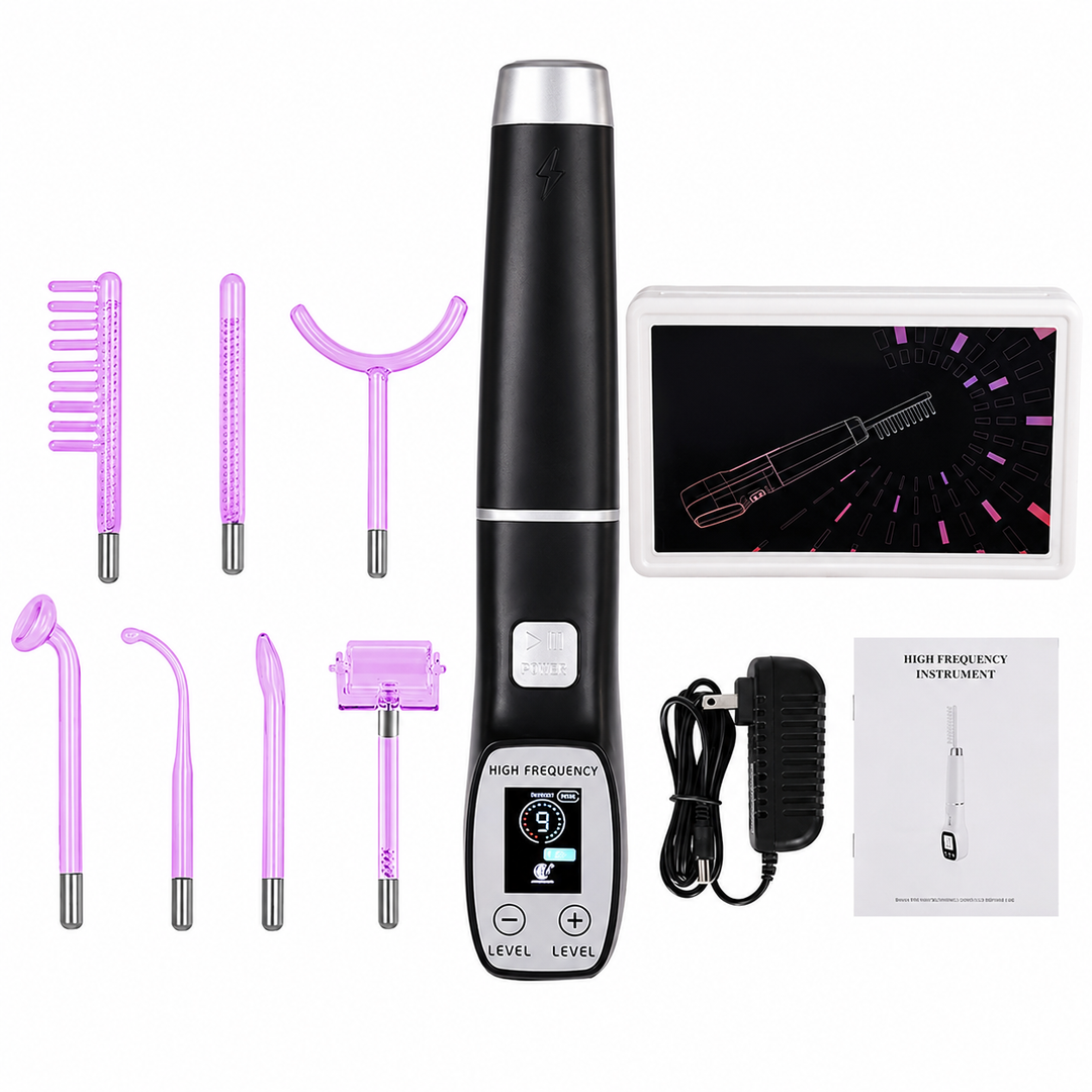 Premium High Frequency Facial Machine Electro Therapy Wand Screen Display Glass Electrodes Skin Tightening Acne Removal Portable Beauty Device