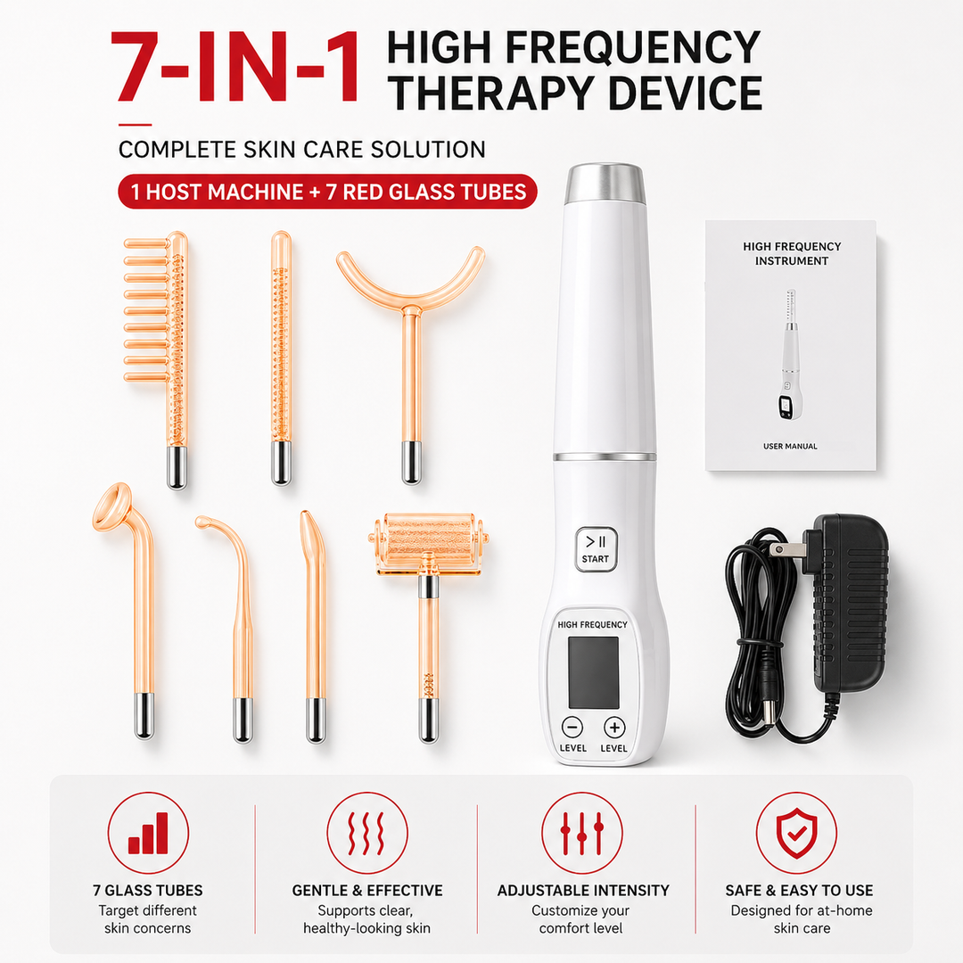 Premium High Frequency Facial Machine Electro Therapy Wand Screen Display Glass Electrodes Skin Tightening Acne Removal Portable Beauty Device