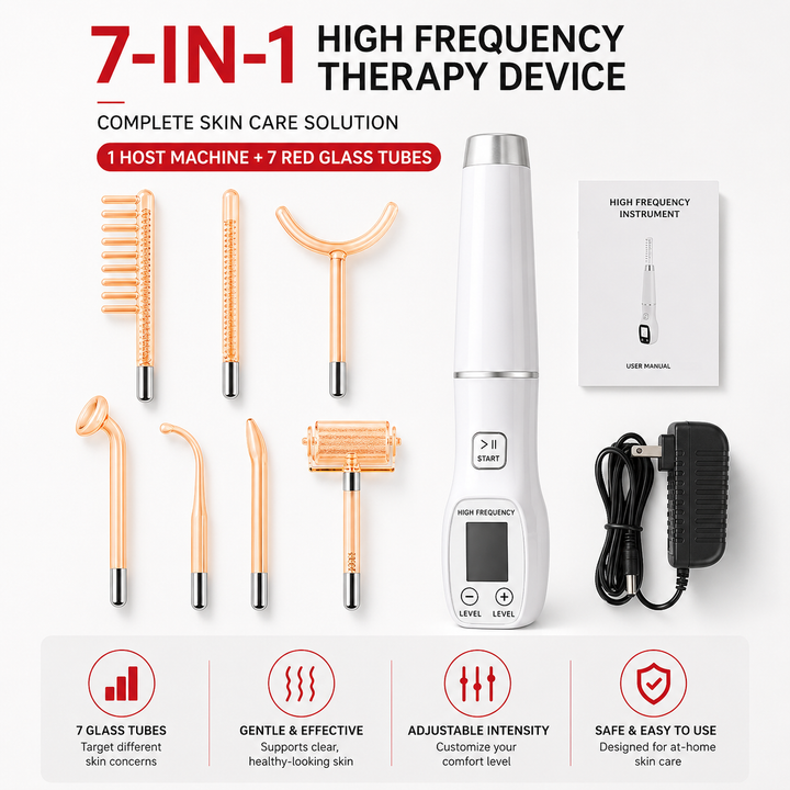 Premium High Frequency Facial Machine Electro Therapy Wand Screen Display Glass Electrodes Skin Tightening Acne Removal Portable Beauty Device