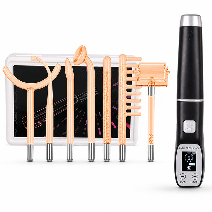 Premium High Frequency Facial Machine Electro Therapy Wand Screen Display Glass Electrodes Skin Tightening Acne Removal Portable Beauty Device