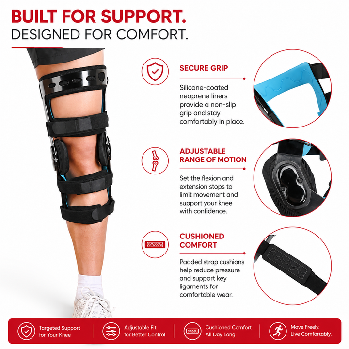 Premium Hinged Knee Brace ACL MCL PCL Ligament Support Orthopedic Knee Orthosis ROM Stabilizer Sports Recovery Compression Support for Men Women