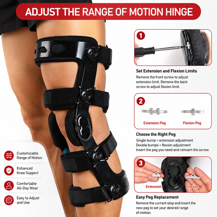 Premium Hinged Knee Brace ACL MCL PCL Support Orthopedic Knee Stabilizer ROM Adjustable Sports Recovery Ligament Injury Support Brace for Men &amp; Women