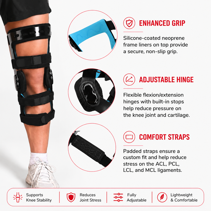 Premium Hinged Knee Brace ACL MCL PCL Support Orthopedic Knee Stabilizer ROM Adjustable Sports Recovery Ligament Injury Support Brace for Men &amp; Women