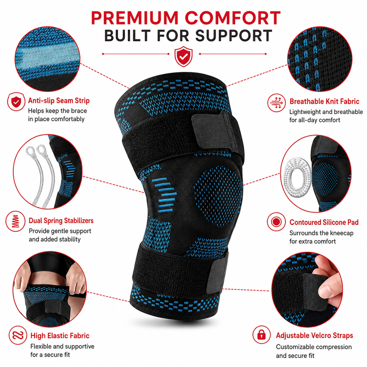 Premium Hinged Knee Brace Copper Stabilizers Adjustable Open Patella Knee Support Brace for Stability ACL Meniscus Arthritis Support 6 Sizes