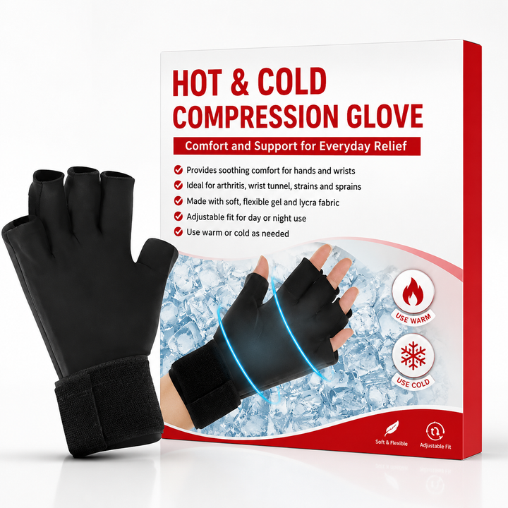 Premium Hot Cold Therapy Gloves Gel Compression Gloves Adjustable Wrist Strap Open Finger Ice Heat Pack Hand Support Reusable Therapy Gloves
