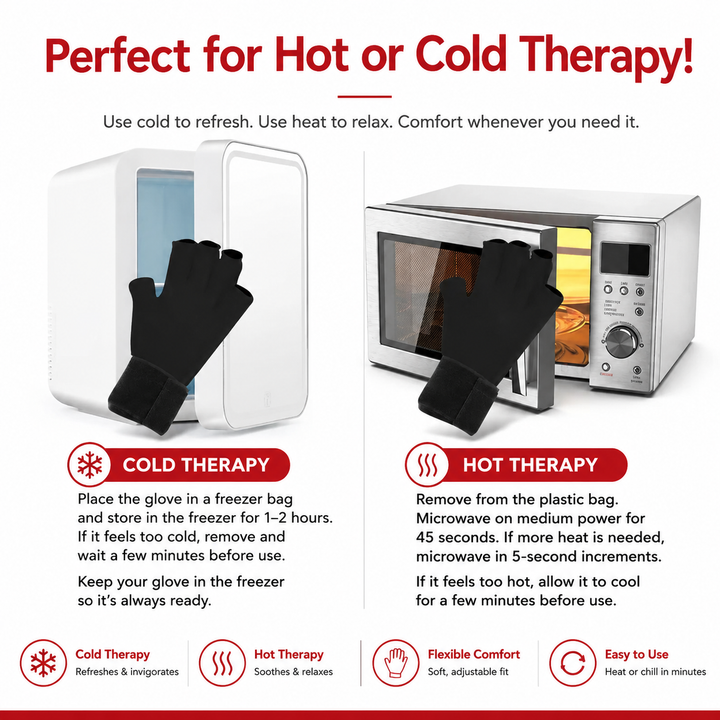 Premium Hot Cold Therapy Gloves Gel Compression Gloves Adjustable Wrist Strap Open Finger Ice Heat Pack Hand Support Reusable Therapy Gloves