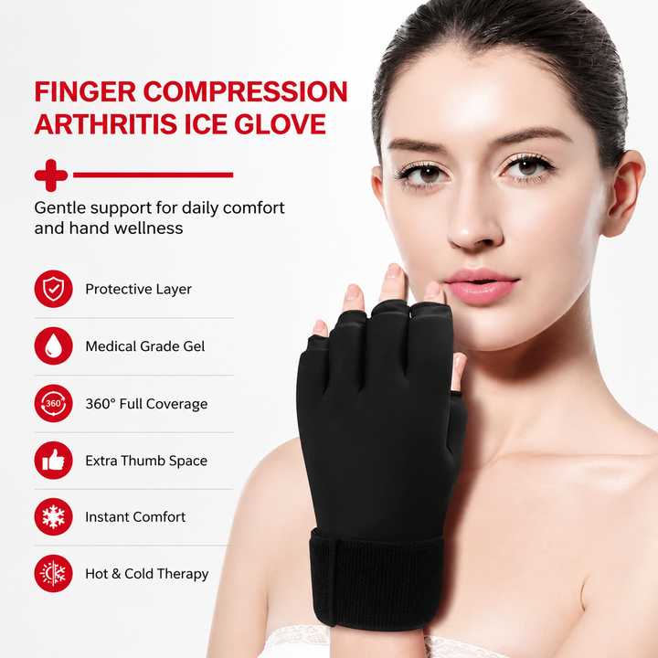Premium Hot Cold Therapy Gloves Gel Compression Gloves Adjustable Wrist Strap Open Finger Ice Heat Pack Hand Support Reusable Therapy Gloves