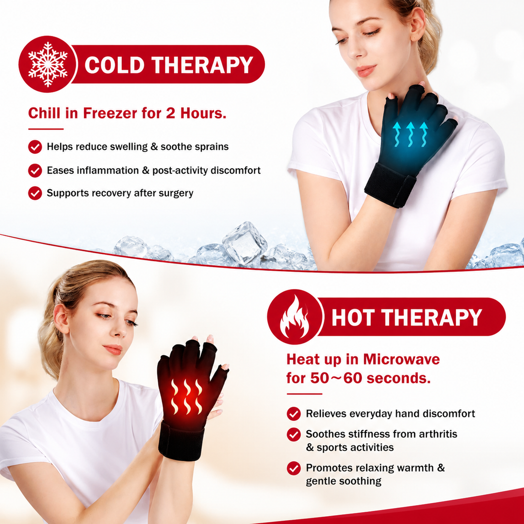 Premium Hot Cold Therapy Gloves Gel Compression Gloves Adjustable Wrist Strap Open Finger Ice Heat Pack Hand Support Reusable Therapy Gloves