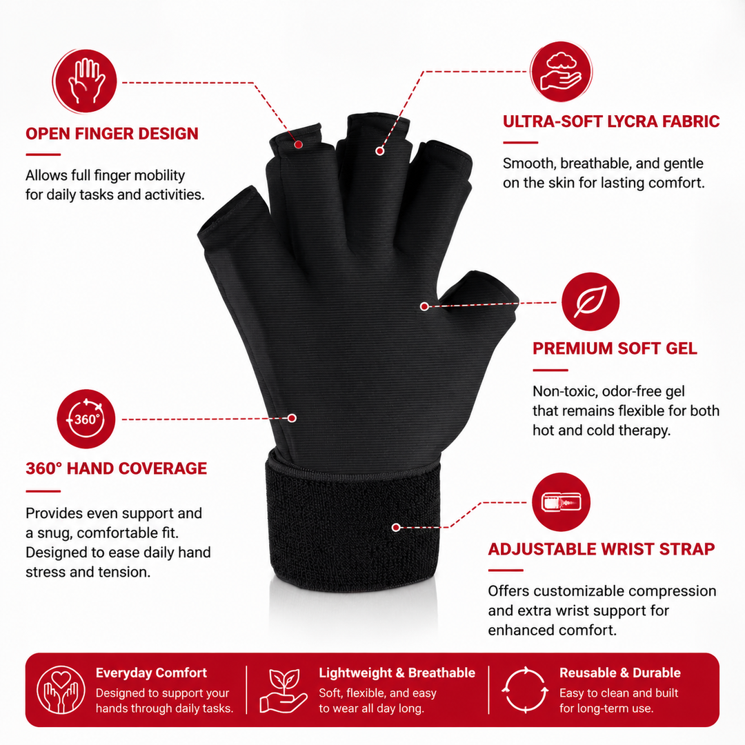 Premium Hot &amp; Cold Therapy Gloves Reusable Gel Hand Wrist Compression Gloves Arthritis Relief Carpal Tunnel Tendon Support Adjustable Open Finger Design
