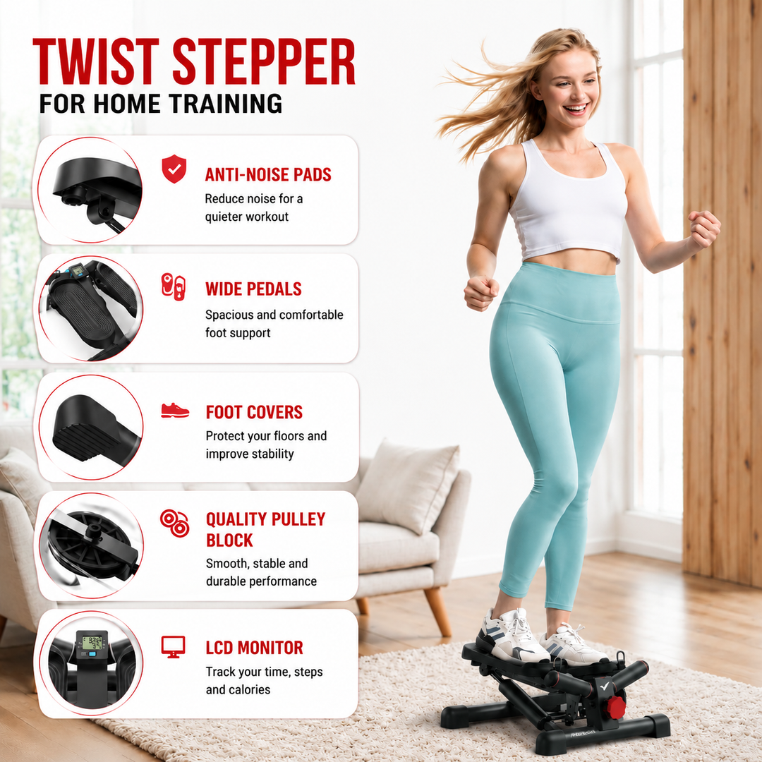 Premium Hydraulic Mini Twist Stepper Compact Stair Stepper with LCD Display Quiet Resistance Home Fitness Machine Legs Glutes Core Workout Portable Cardio Trainer