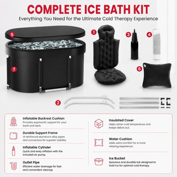 Premium Ice Bath Tub Foldable Cold Plunge Tub for Adults Portable Recovery Bath Home Outdoor Post Workout Muscle Recovery Wellness Therapy