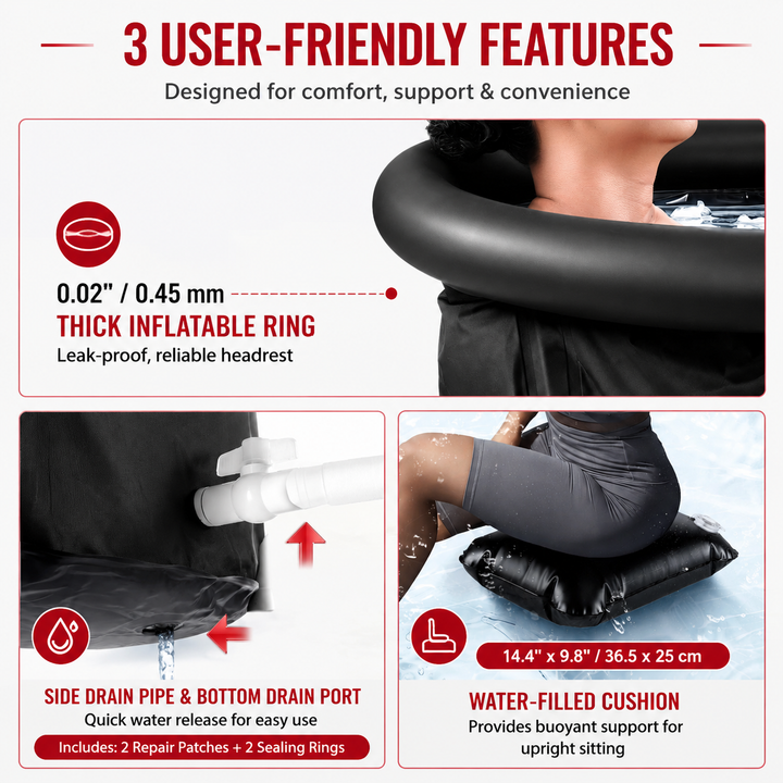 Premium Ice Bath Tub Portable Cold Plunge Tub for Adults 3-Layer Insulation Cover Carry Bag Recovery Muscle Therapy Home Gym Outdoor Wellness