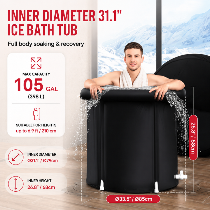 Premium Ice Bath Tub Portable Cold Plunge Tub for Adults 3-Layer Insulation Cover Carry Bag Recovery Muscle Therapy Home Gym Outdoor Wellness