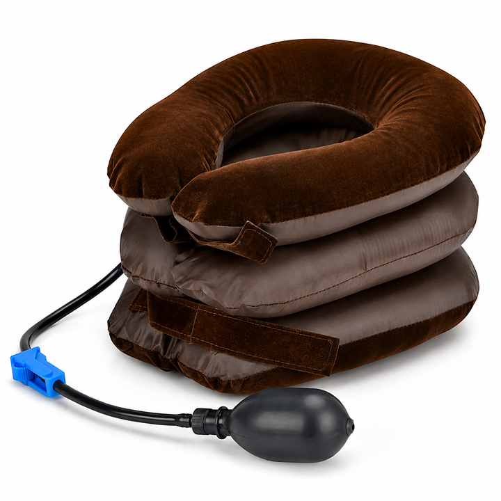 Premium Inflatable Neck Collar Adjustable Cervical Support Pillow Portable Neck Support with Hand Pump for Travel Work Daily Use Comfort Fit