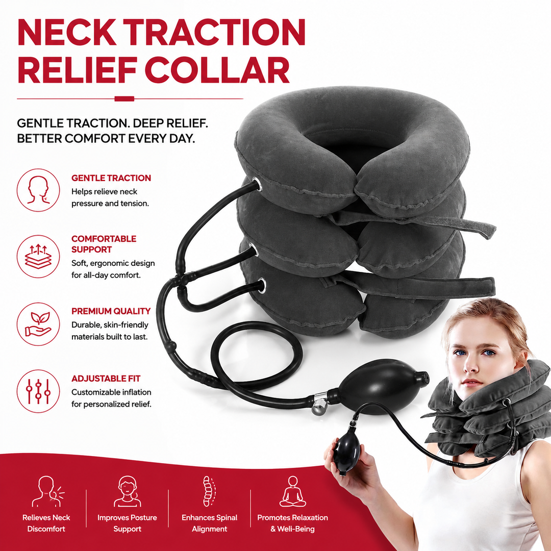 Premium Inflatable Neck Collar Adjustable Cervical Support Pillow Portable Neck Support with Hand Pump for Travel Work Daily Use Comfort Fit