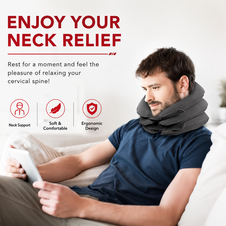 Premium Inflatable Neck Collar Adjustable Cervical Support Pillow Portable Neck Support with Hand Pump for Travel Work Daily Use Comfort Fit