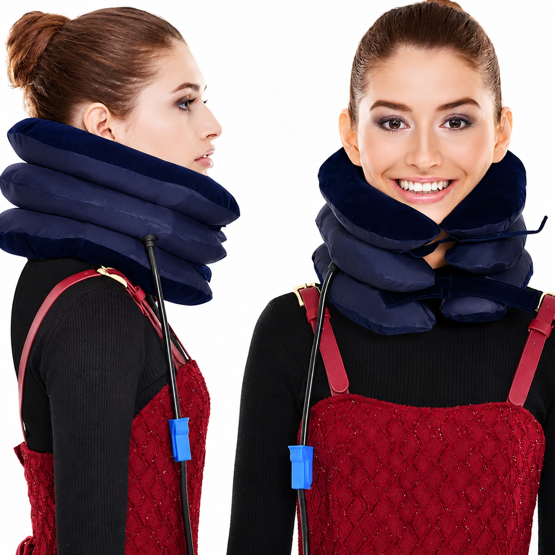 Premium Inflatable Neck Collar Adjustable Cervical Support Pillow Portable Neck Support with Hand Pump for Travel Work Daily Use Comfort Fit