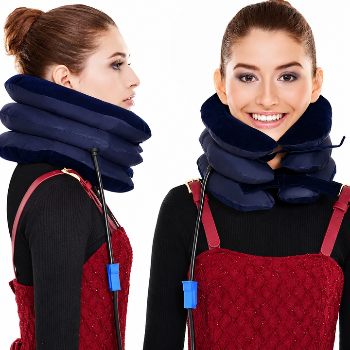 Premium Inflatable Neck Collar Adjustable Cervical Support Pillow Portable Neck Support with Hand Pump for Travel Work Daily Use Comfort Fit