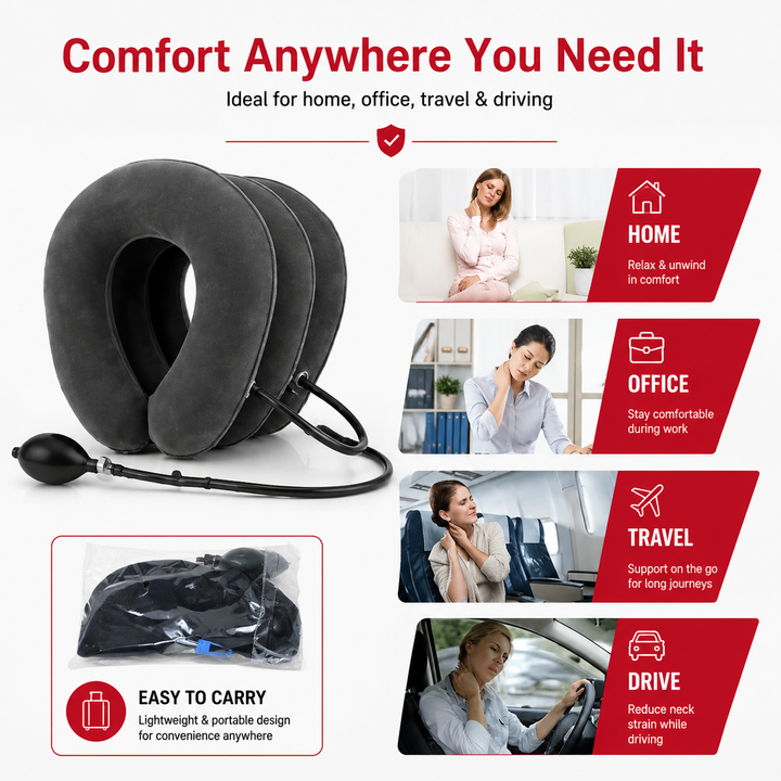Premium Inflatable Neck Support Collar Pillow Cervical Traction Adjustable Air Neck Brace Posture Support Pain Relief Cushion Portable Travel Neck Relaxer