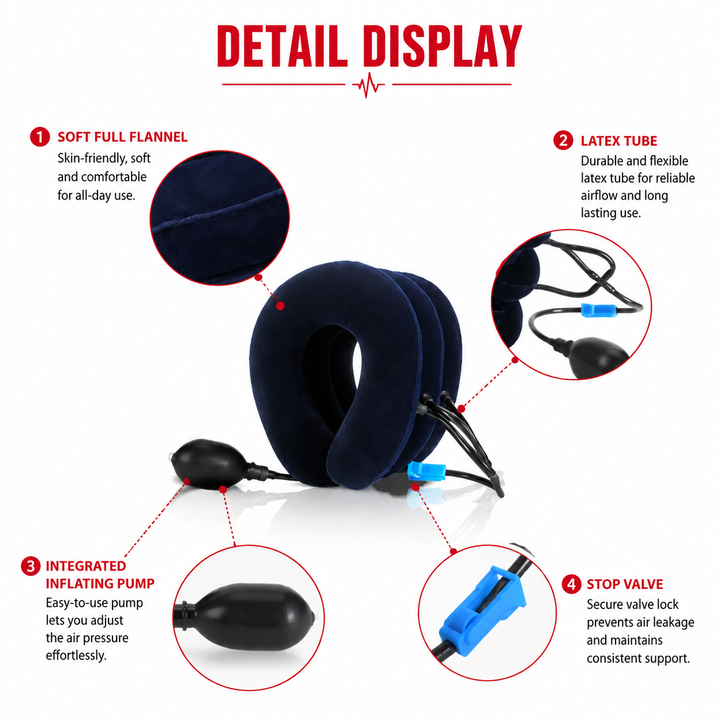 Premium Inflatable Neck Support Collar Pillow Cervical Traction Adjustable Air Neck Brace Posture Support Pain Relief Cushion Portable Travel Neck Relaxer